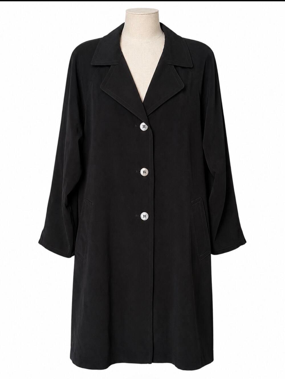 Gallery Vintage Black Swing Coat Women’s L Cape Back Long Minimalist Jacket